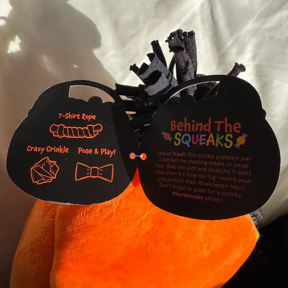 NWT Bark Box Dog Toy PUPKIN PAIL, Pumpkin Trick or Treat Bag, Orange, Size S-L